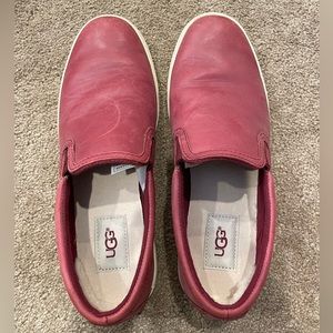 UGG Women’s Slip On Fur Lined Dark Red Leather Sneaker Size 6.5